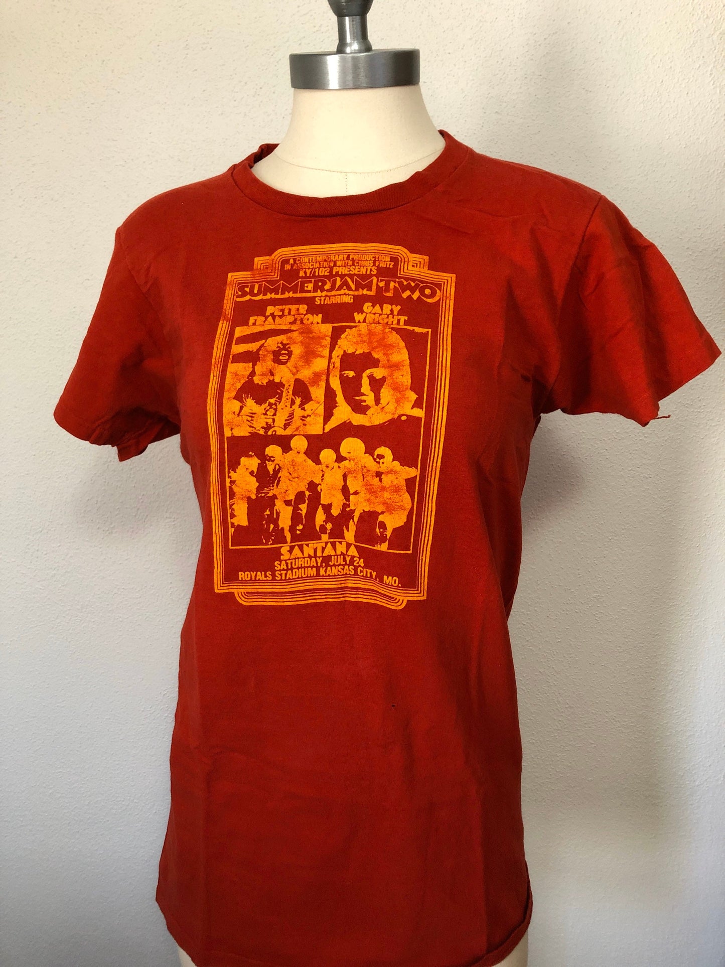 Vintage Santana, Peter Frampton, Gary Wright, Summer Jam Two July 24th Royals Stadium KCMO Rare Band Tee Concert t-shirt 1970's /1980's Tees