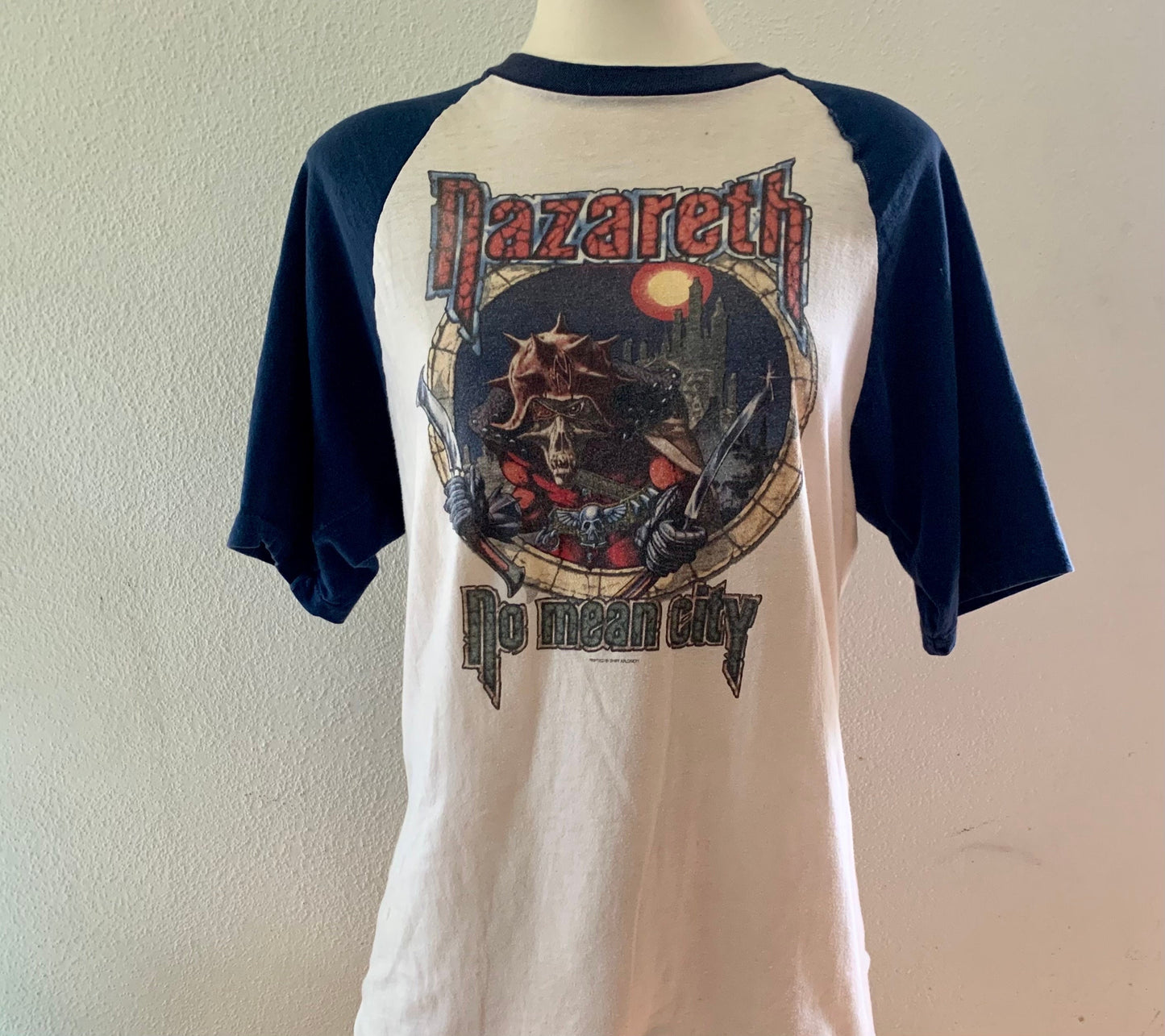 Nazareth No Mean City, Vintage Raglan, Authentic Concert 1979 Tour, 1970s Concert T-Shirt Raglan Style Short Sleeve Baseball T-Shirt