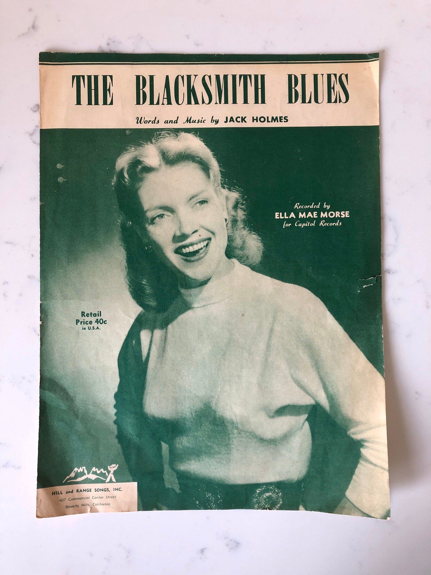 Ella Mae Morse | The Blacksmith Blues | Sheet Music Words and Music by Jack Holmes | Vintage Music Ephemera