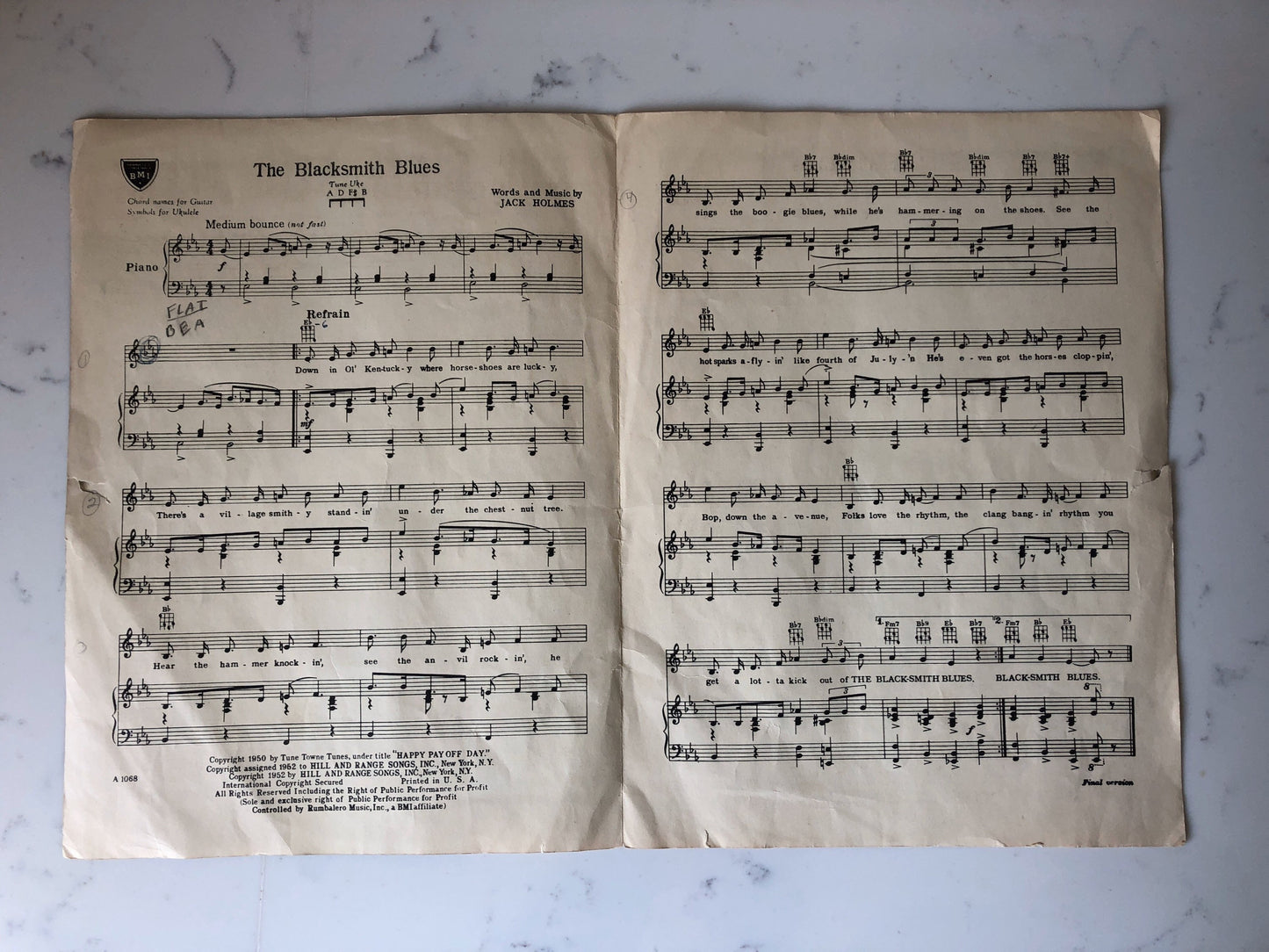 Ella Mae Morse | The Blacksmith Blues | Sheet Music Words and Music by Jack Holmes | Vintage Music Ephemera