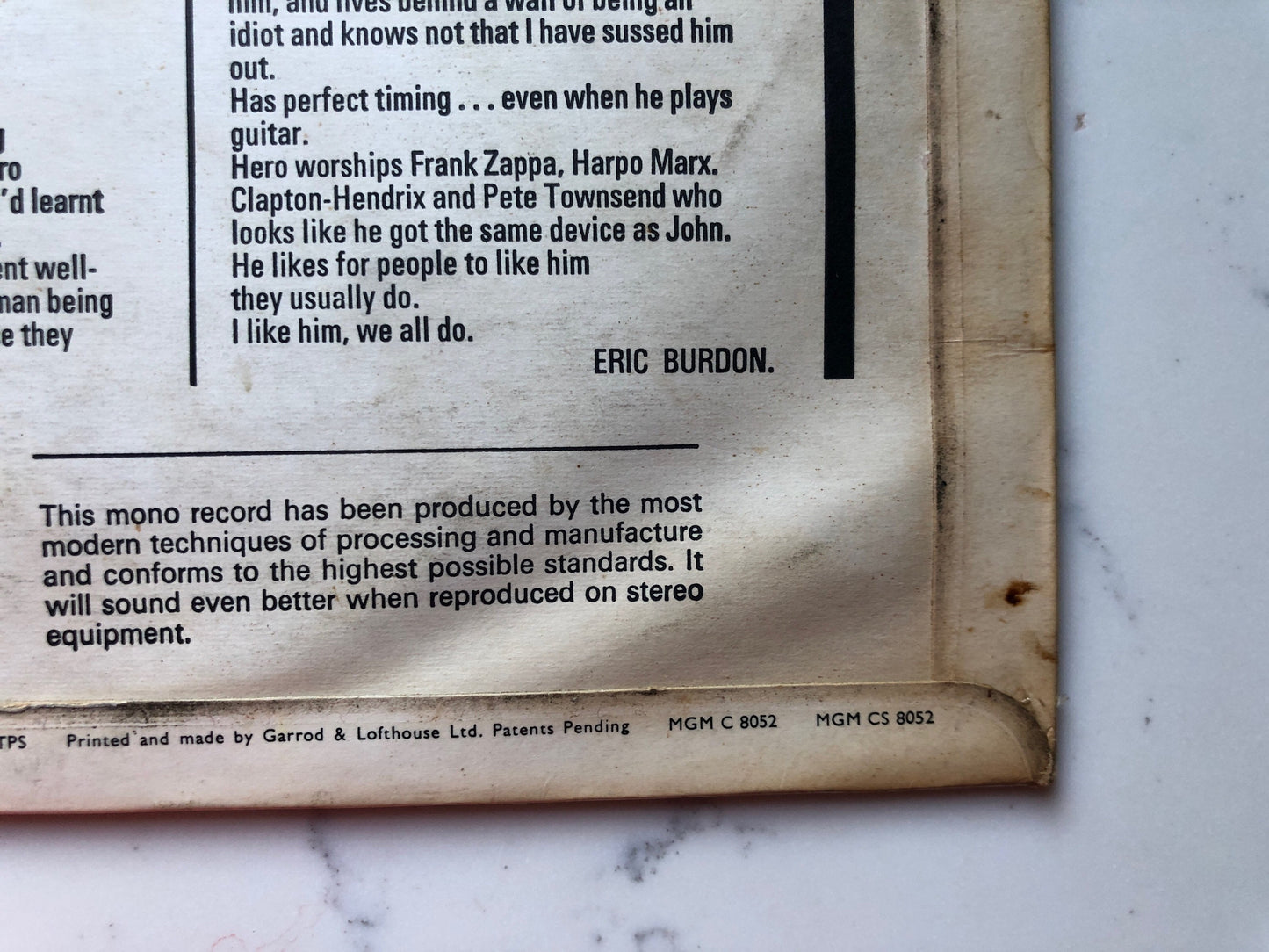 Eric Burdon and The Animals, Winds of Change, MGM-C-8052, UK Pressing Origina 1967 The Animals Records