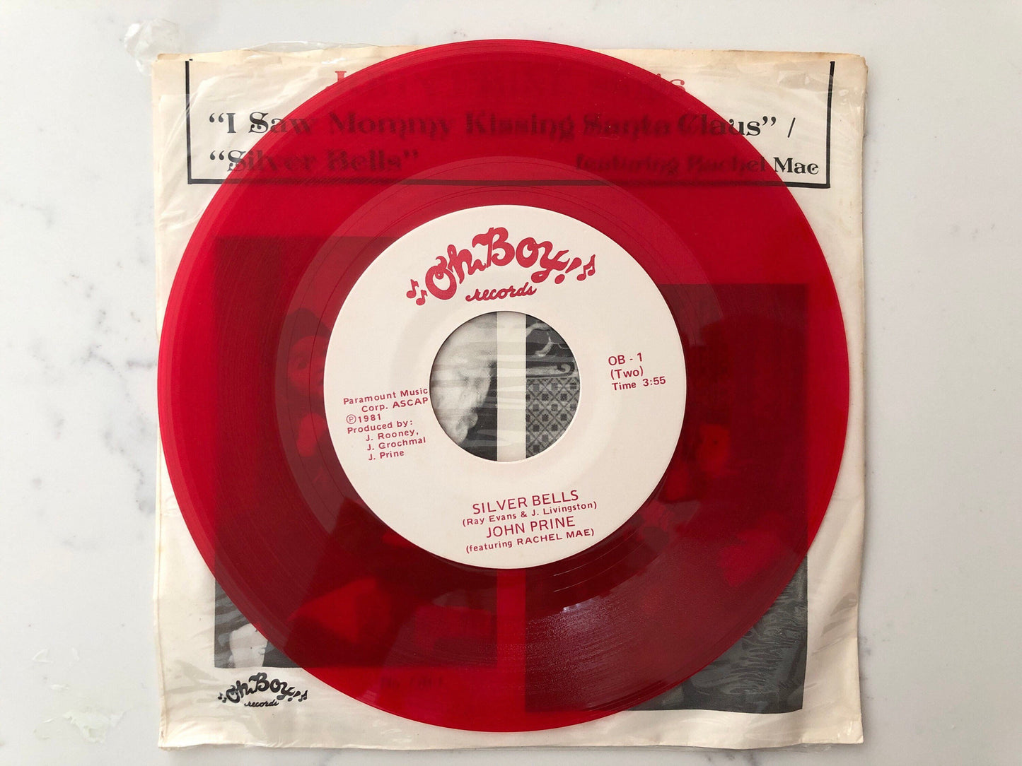 John Prine, I Saw Mommy Kissing Santa Claus, Silver Bells, 80's Folk Records, Rare Records, Red Vinyl, Rachel Mae no OB-1, 7” record