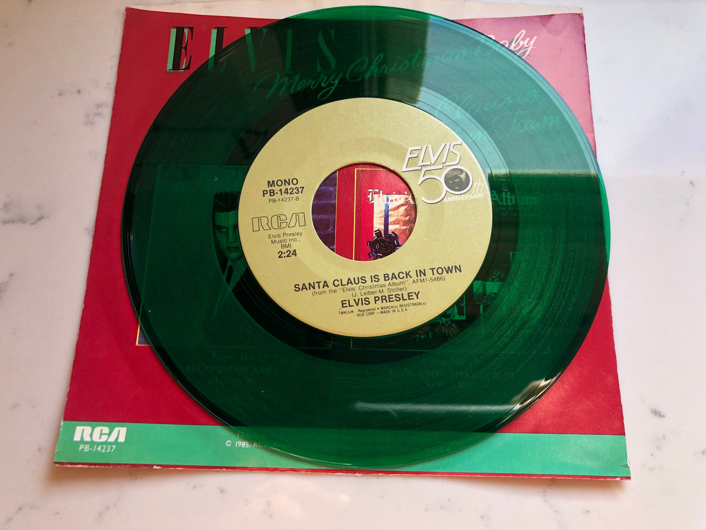 Elvis Presley | Santa Claus Is Back In Town | Merry Christmas Baby | 50th Anniversary | 1985 PB14237 Mono Green Vinyl | Elvis 45’s