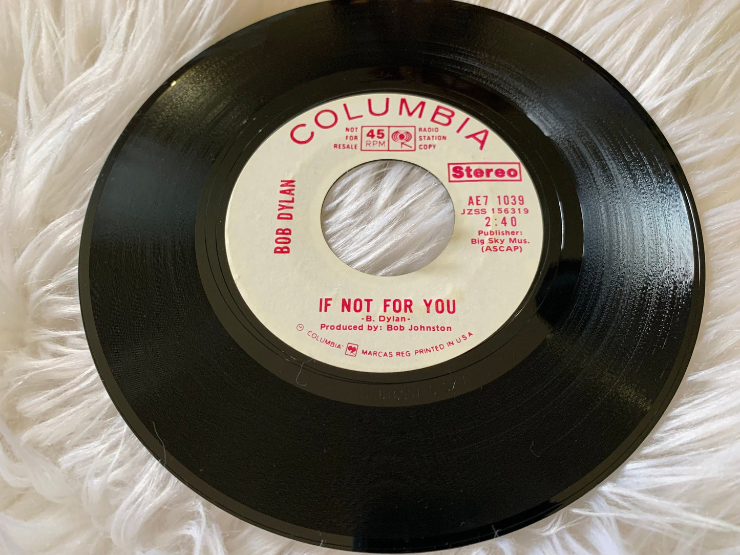 Bob Dylan If Not For You, Tomorrow is a Long Time 1972 Columbia AE7 1039 Vinyl Records 70's Bob Dylan Singles 45 RPM 7" Records PROMO VG++