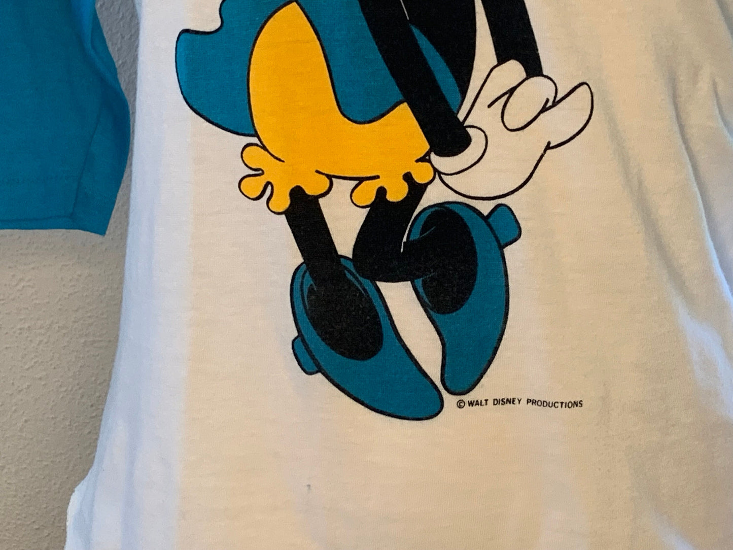 1980's Minnie Mouse Baseball Style T-shirt, Turquoise Sleeve, Raglan, Authentic Disney Vintage