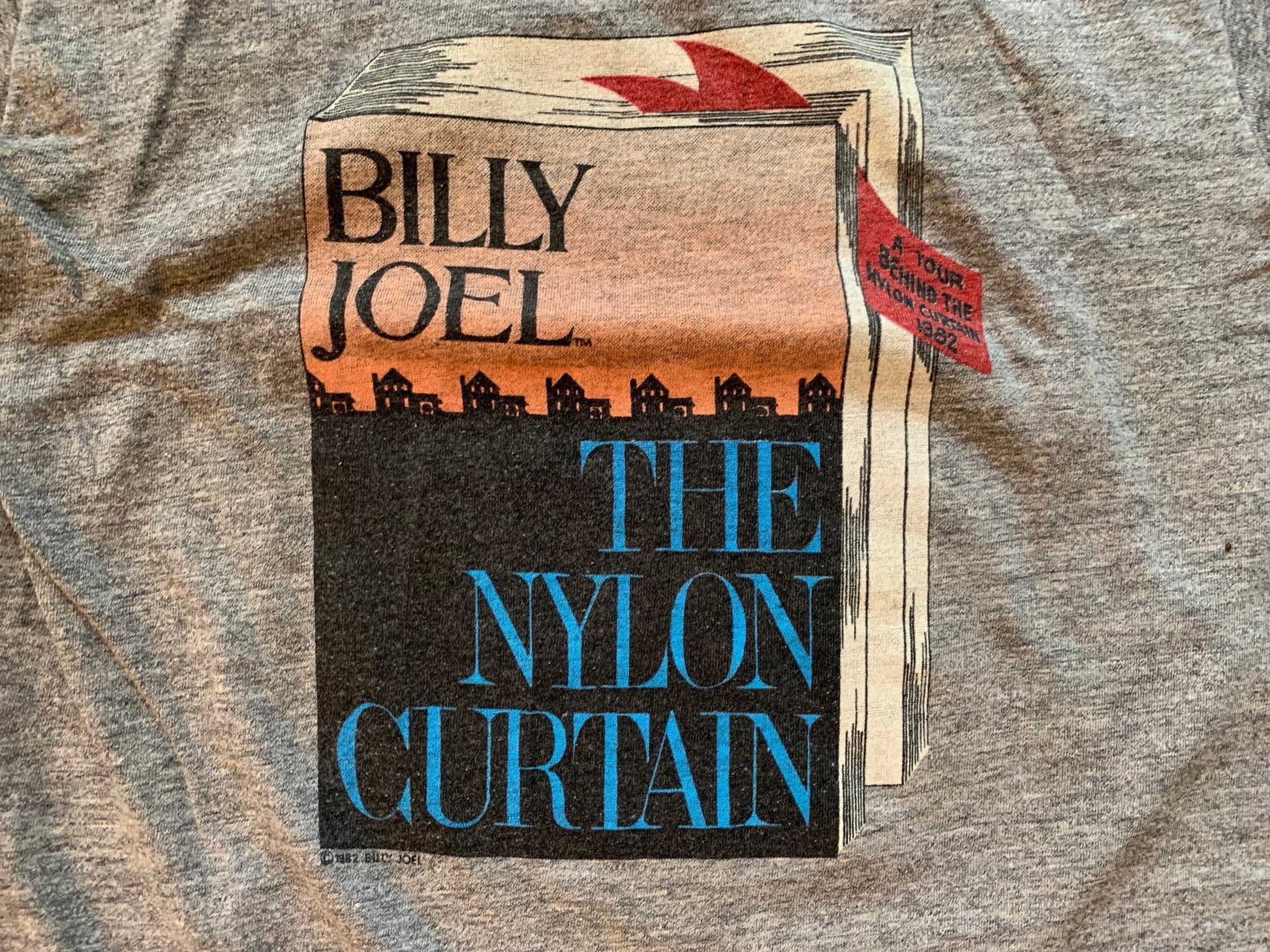 Billy Joel 1982 The Nylon Curtain, Concert T-Shirt, Concert Tee Shirt, Souvenir, A Tour Behind the Nylon Curtain, Made in USA, Size Medium