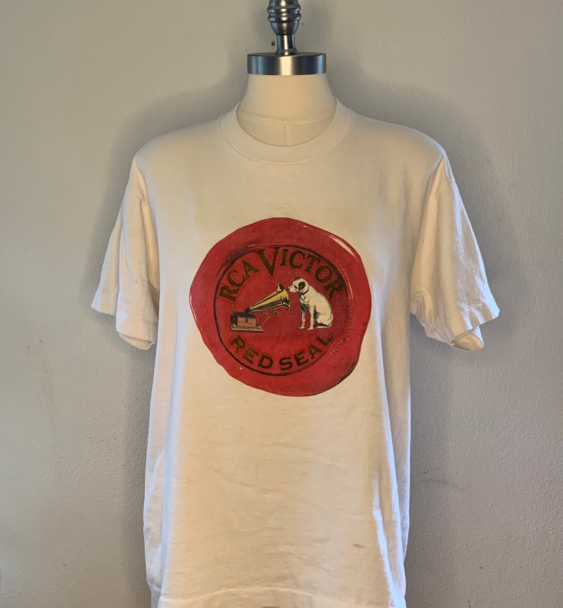 1990's RCA Victor Red Seal T-Shirt, The First Name in Classical Music, Raised Lettering, Size Large, Made in USA, 100% cotton