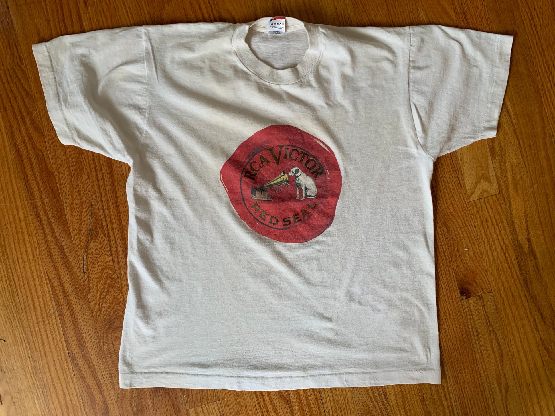 1990's RCA Victor Red Seal T-Shirt, The First Name in Classical Music, Raised Lettering, Size Large, Made in USA, 100% cotton