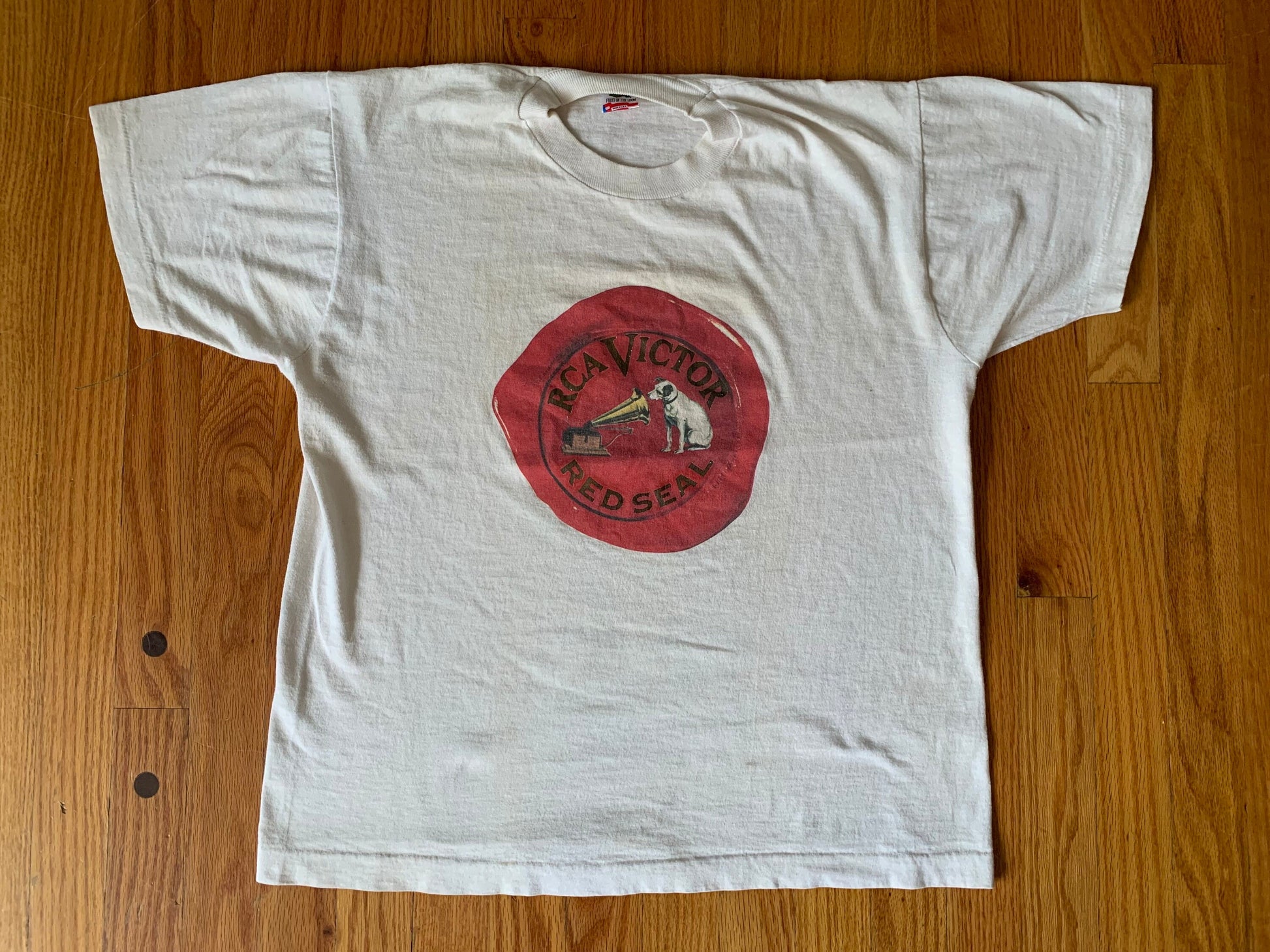 1990's RCA Victor Red Seal T-Shirt, The First Name in Classical Music, Raised Lettering, Size Large, Made in USA, 100% cotton