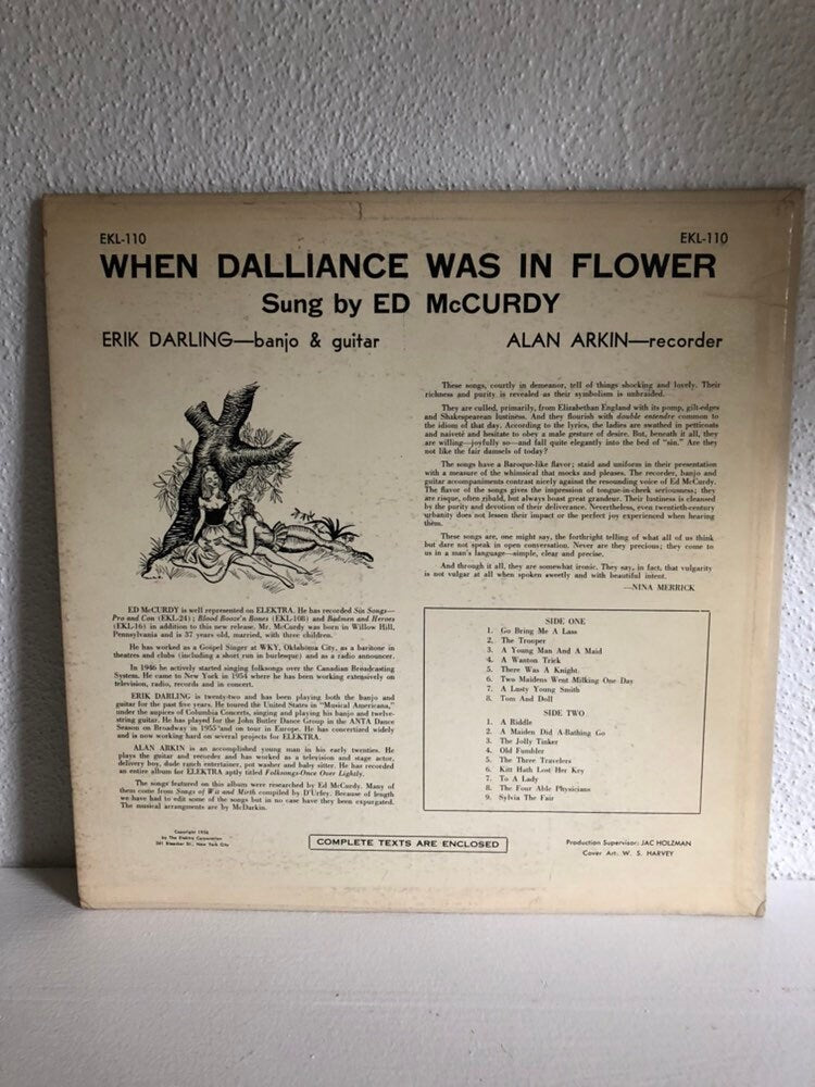 Ed McCurdy, Erik Darling, Alan Arkin When Dalliance Was In Flower  Elektra EKL110 1950's vintage vinyl record
