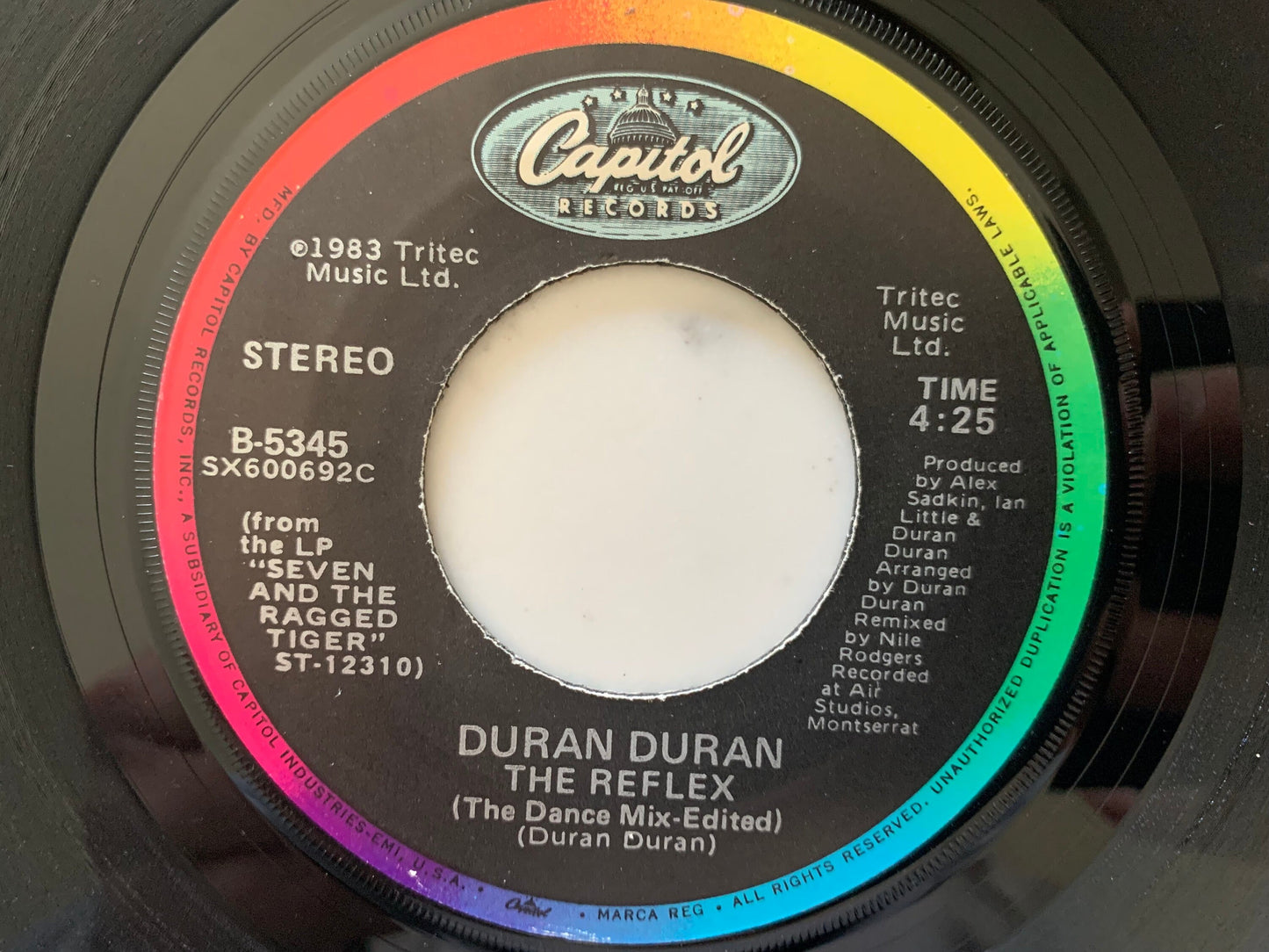 Duran Duran The Reflex, New Religion Capitol Records 1983 B-5345 Masterdisk Original Duran Duran Singles, Limited Edition Poster Sleeve